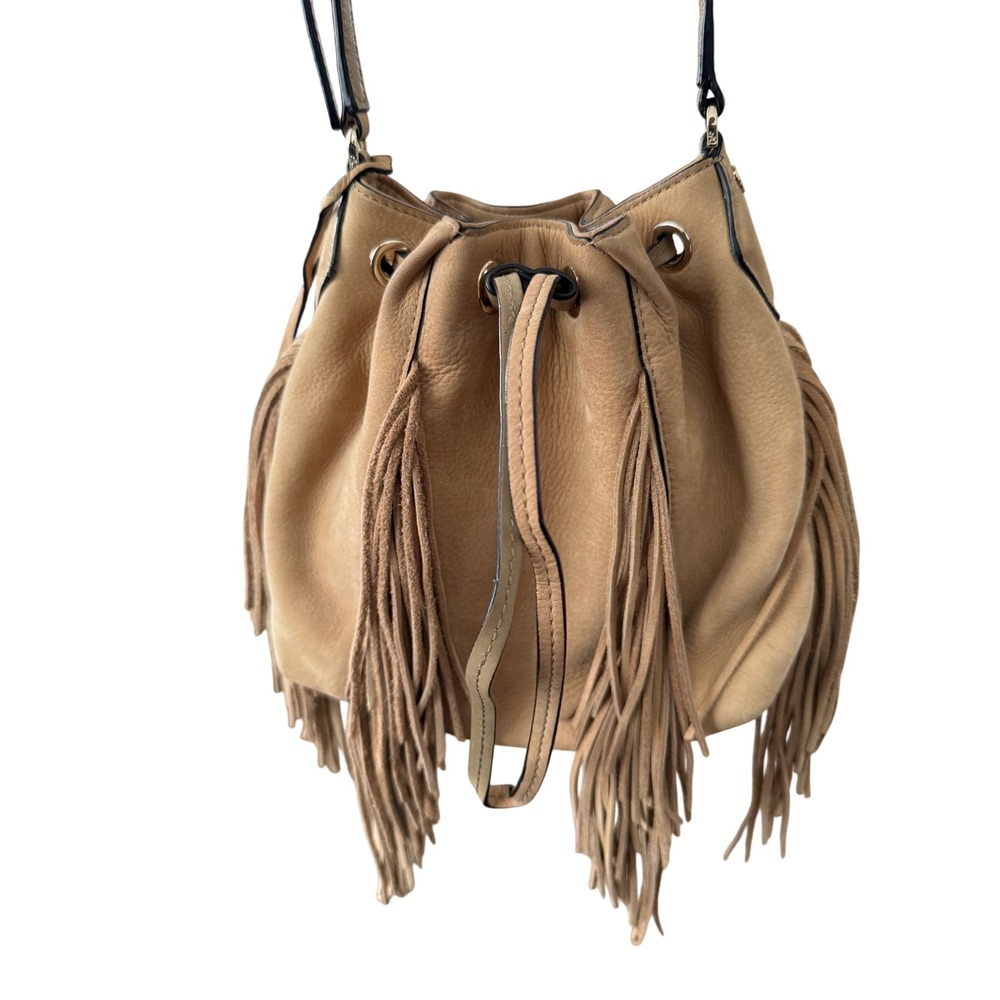 Diane von Furstenberg Tan Suede‎ boho western Fringe Bucket Bag Crossbody